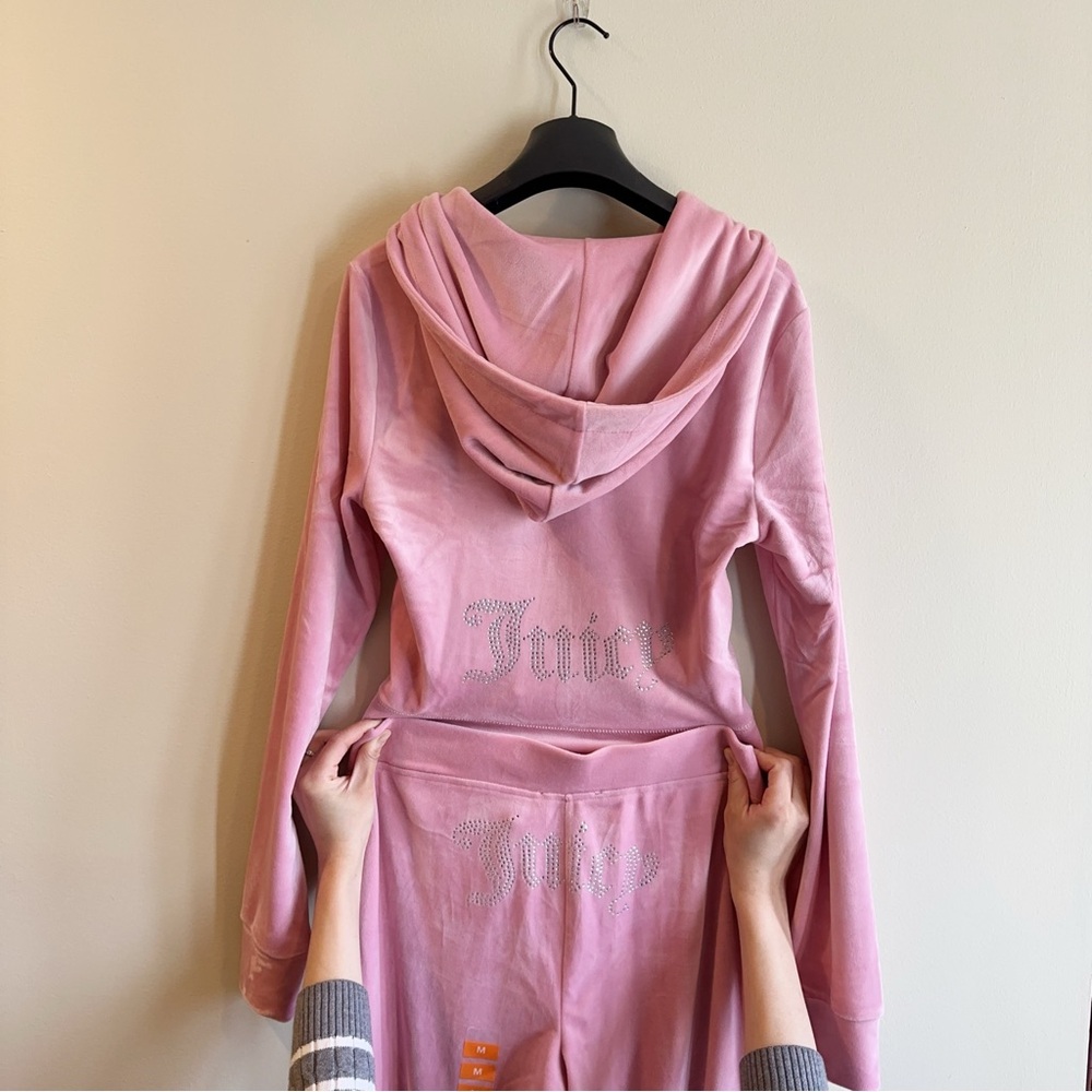 NWT Juicy Couture Velour Bling Tracksuit Hoodie & Pants Rose Size M